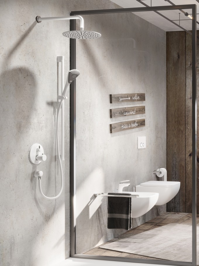 Zdjęcie przedstawia zestaw podtynkowy na bazie KLUDI BALANCE White