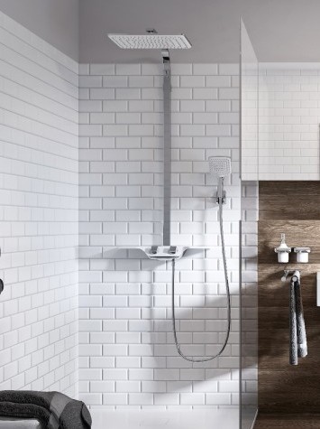 KLUDI COCKPIT Discovery z termostatem Na zdjęciu przedstawiony jest zintegrowany panel natryskowy KLUDI COCKPIT Discovery