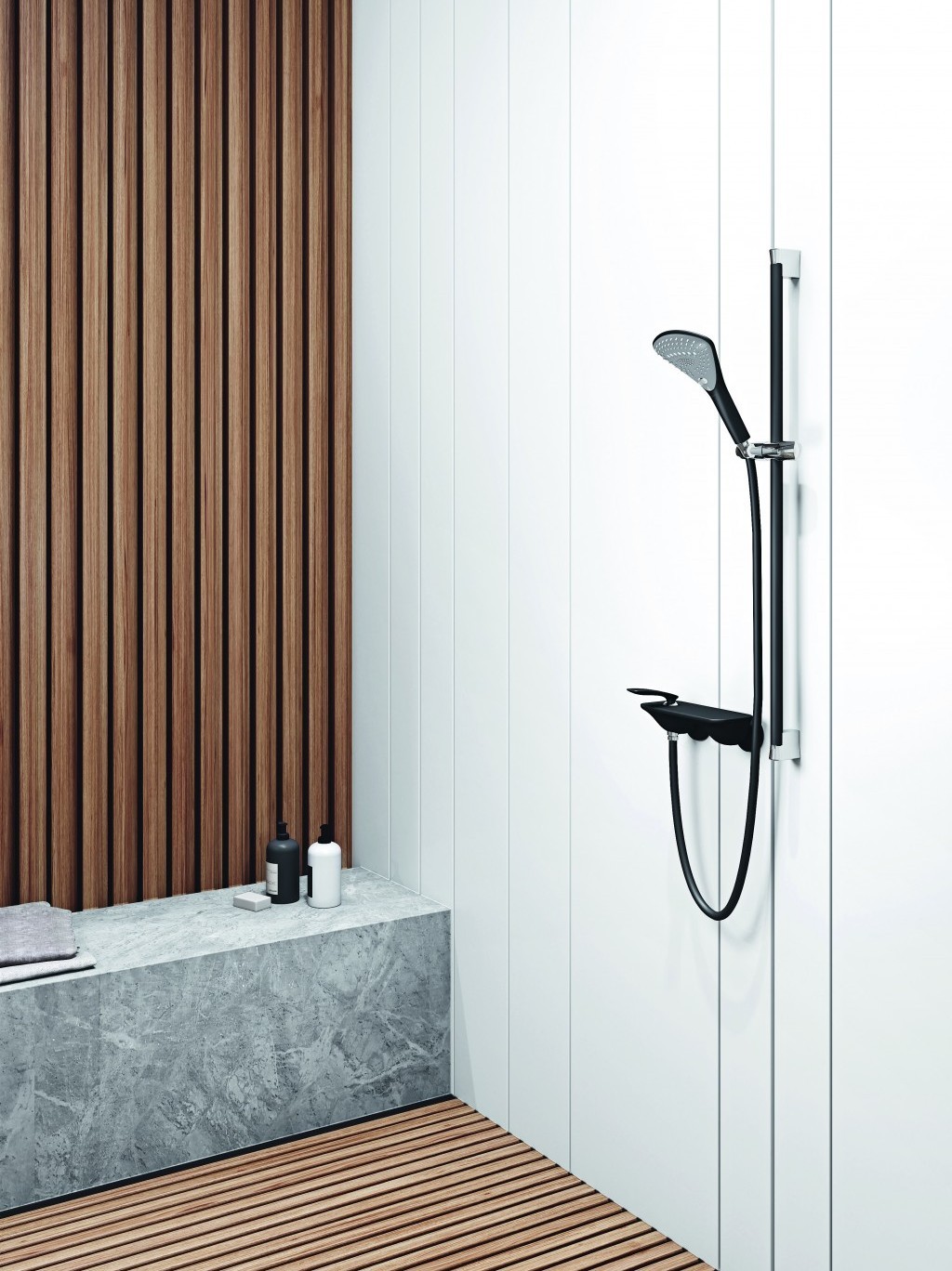 Zdjęcie przedstawia baterię natryskową z serii KLUDI BALANCE BLACK