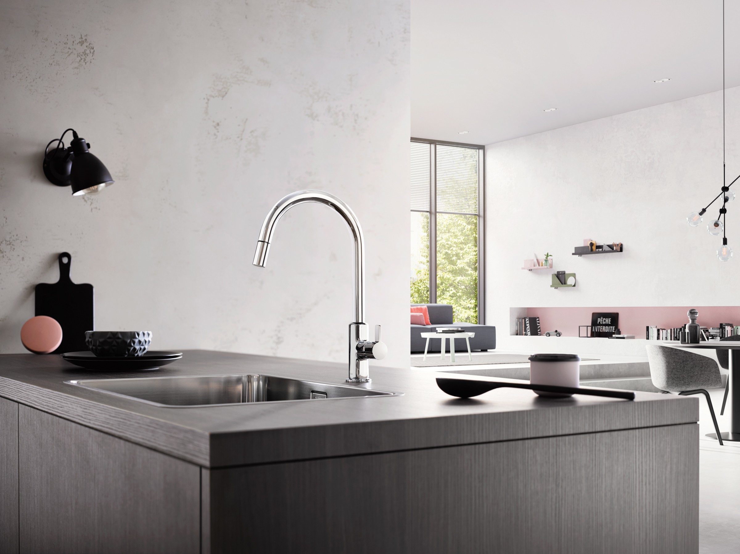 W aranżacji kuchni zastosowano armaturę kuchenną firmy KLUDI