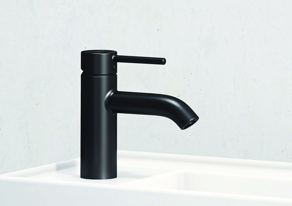 Kolekcja armatury łazienkowej KLUDI BOZZ Black Na zdjęciu widoczna jest bateria umywalkowa stojąca KLUDI BOZZ Black